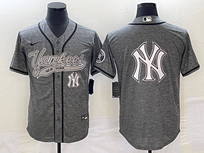 Men's New York Yankees Gray Team Big Logo Cool Base Stitched Baseball Jersey Men's New York Yankees Gray Team Big Logo Cool Base Stitched Baseball Jersey